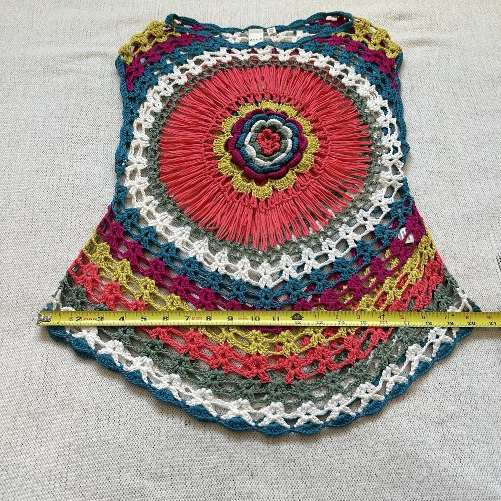 Crochet Top Sz S/M Colorful Open Knit Flower Festival Hippie Stretch Sleeveless - Picture 11 of 11